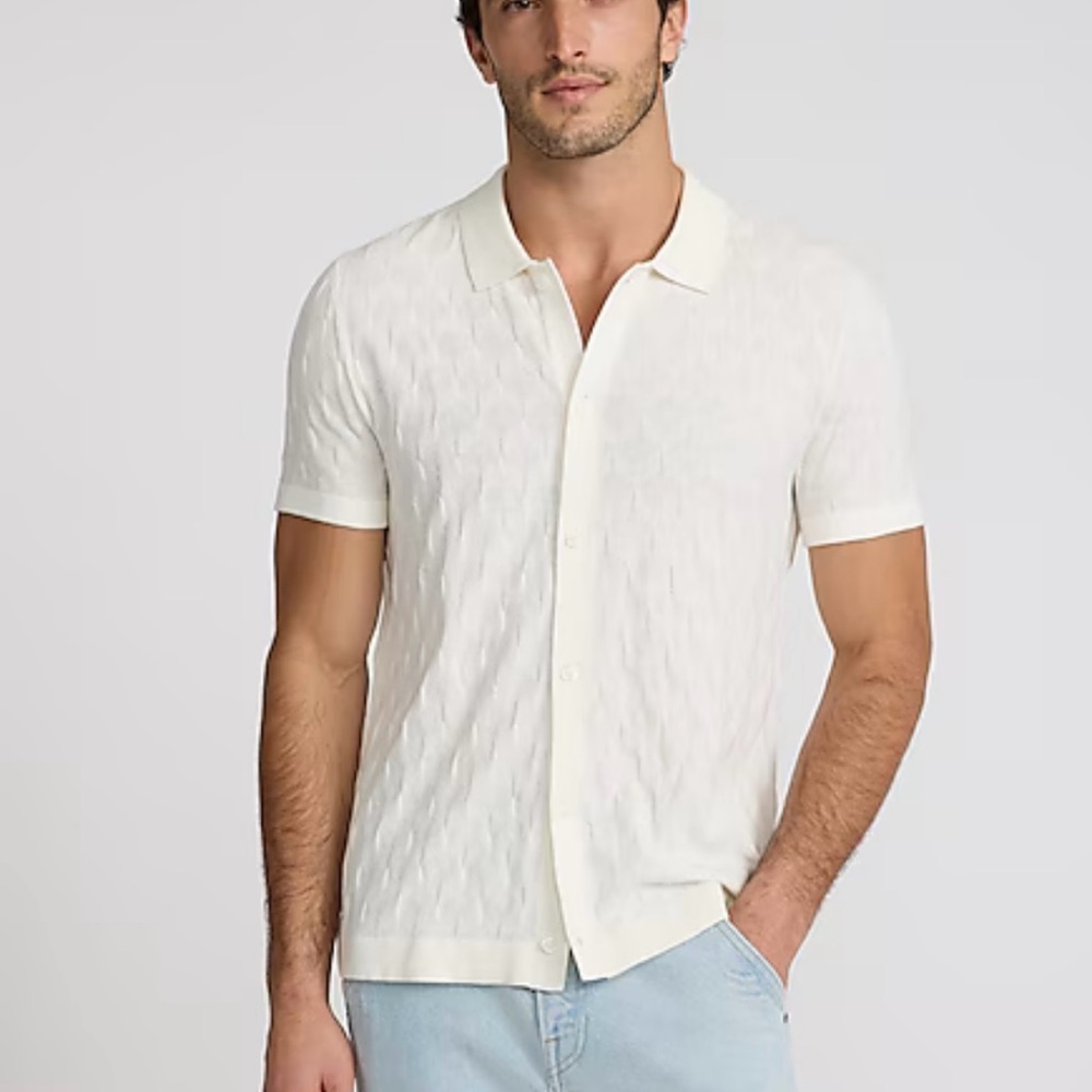 Express Men's White Short Sleeve Polo Shirt